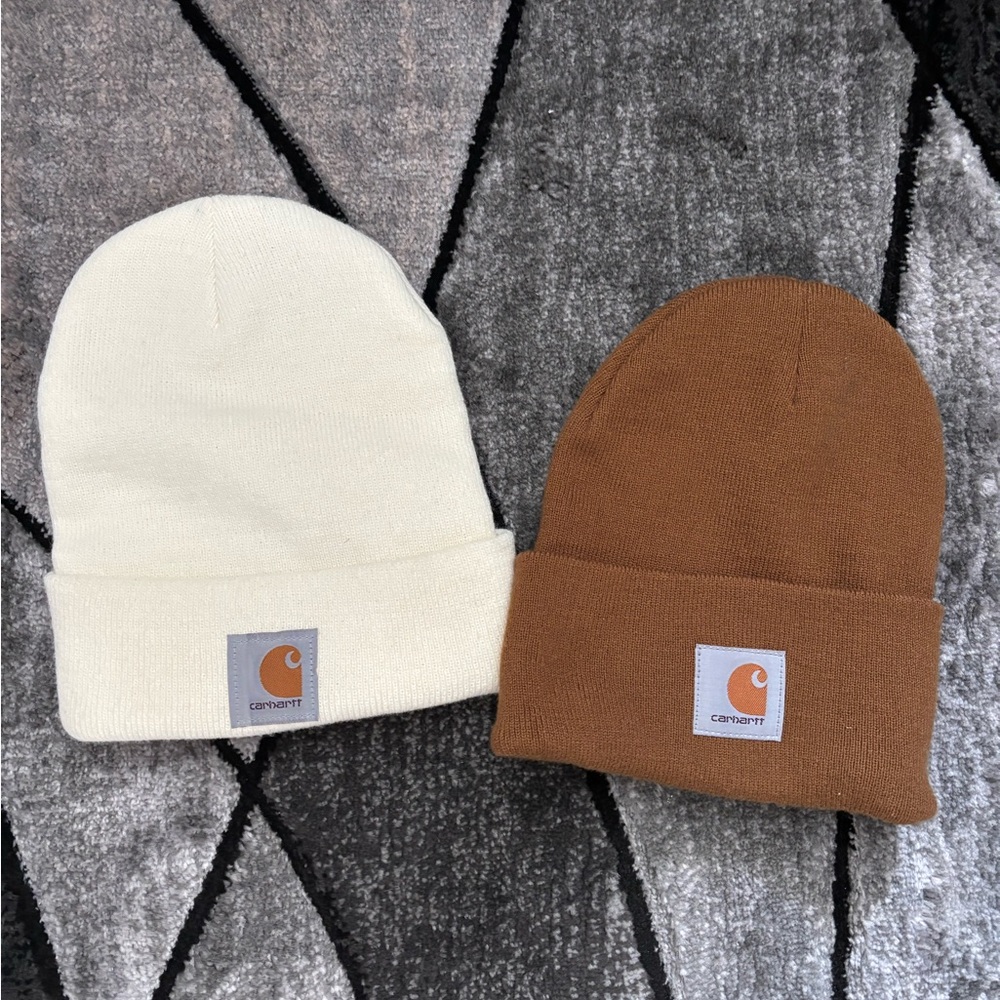 Carhartt Cream and Brown Knit Beanie Hat